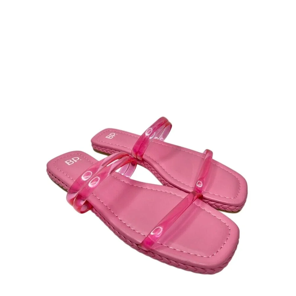 BP Viola Pink Jelly Slide Sandals Double Strap Square Toe Flats Size 12M